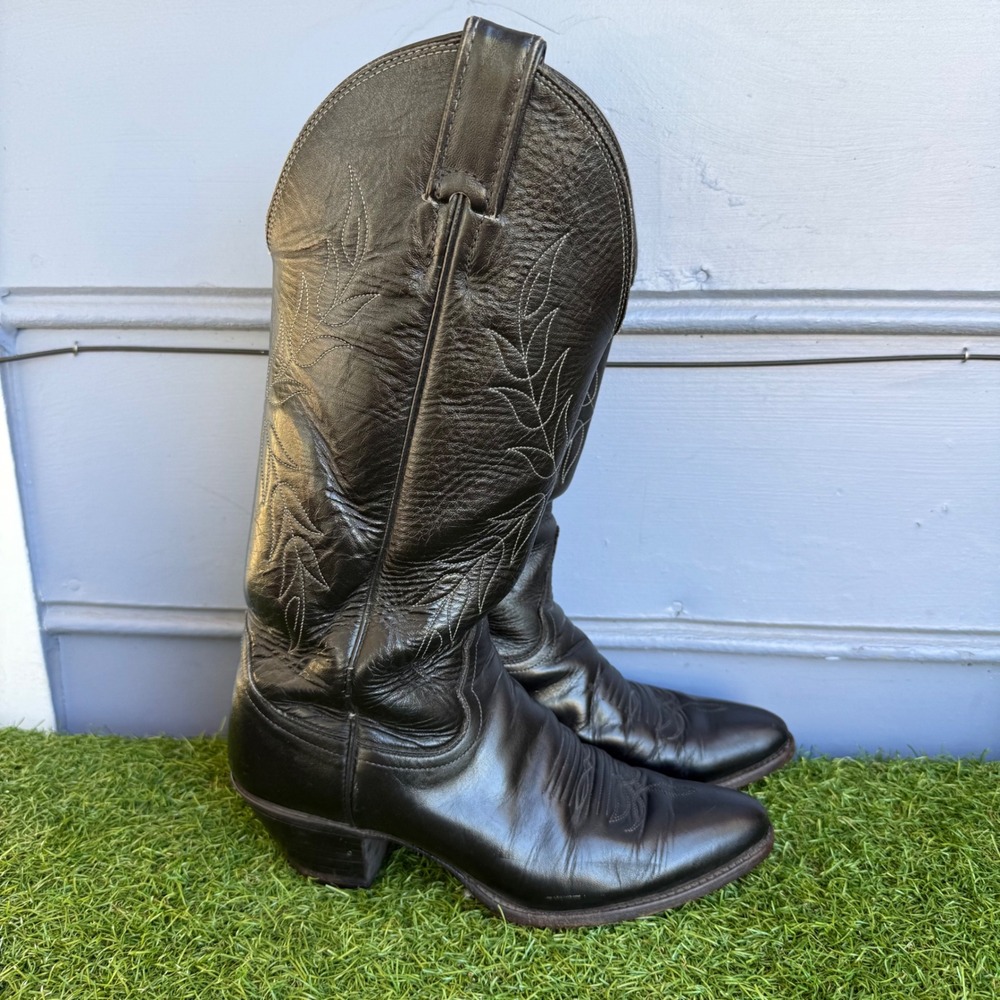 Vtg Justin Black Western Cowboy Boots Style L4814 Womens Size 6 B Embroidered
